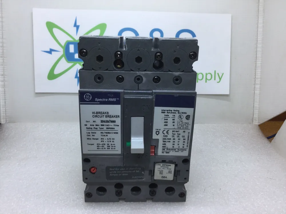 GE Spectra RMS SEHA36AT0060 60 Amp 600V 3 Pole Plug Type SPRE60A 60 Amp Price Drop
