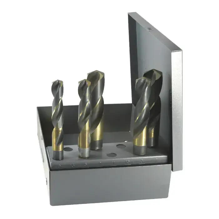 DRILLCO 1000EF5 9/16" to 1" by 8ths 135° High Speed Steel Reduced Shank Drill Set High Quality