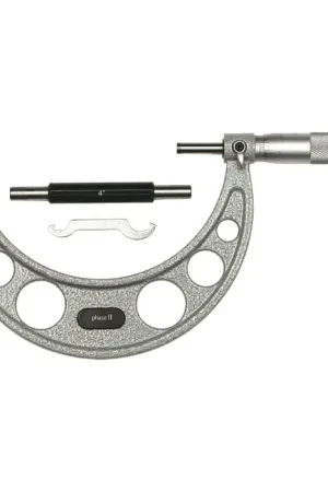 Best Choice PHASE II 107-005 4 - 5" (100 - 125mm) Range, .0001" Graduation Flat End Spindle Outside Micrometer