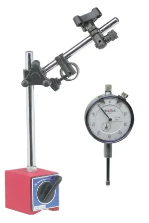 TECLOCK Magnetic Base & Dial Indicator Set Includes, .001" Graduation, 0 - 1" Range, 0-100 Reading Indicator & Holder Set High Quality