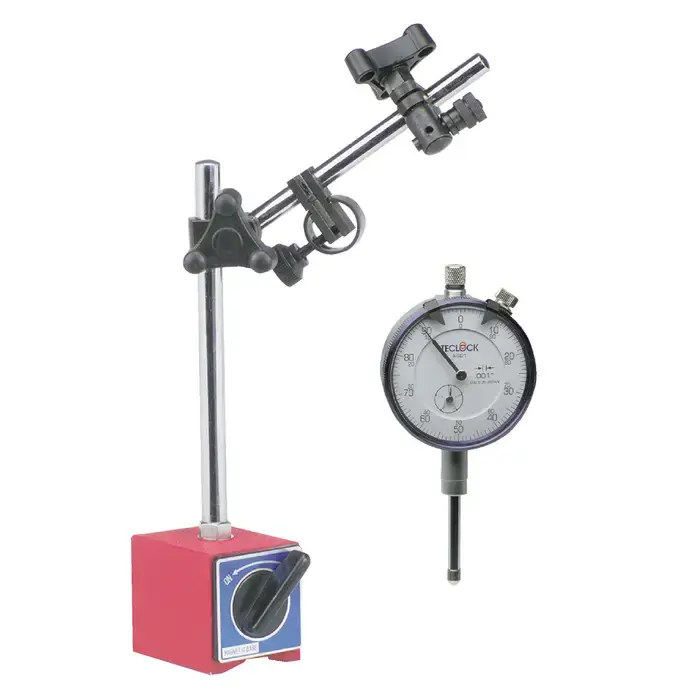 TECLOCK Magnetic Base & Dial Indicator Set Includes, .001" Graduation, 0 - 1" Range, 0-100 Reading Indicator & Holder Set High Quality