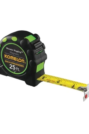 KOMELON 7125IE 25‘ x 1" Blade Size, Inch / Engineer Reads, Rubber Case, Manual Measuring Tape Cheap