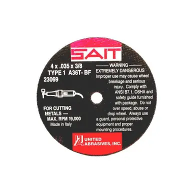 4" x 1/16" Thin High Speed Cut Disc, 1/4" Bore Type 1 A36T - No. 23067 Fan Favorite
