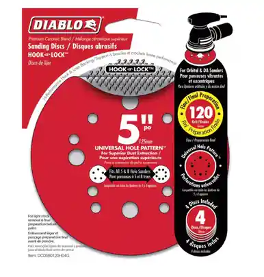 Free Returns 5 in. Ceramic Blend Hook and Lock Sanding Disc 120 Grit Medium 4 pk - No. DCD050120H04G